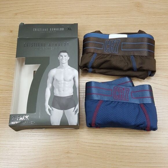 CRISTIANO RONALDO CR7 Boxer Briefs Mens XL Blue Brown Microfiber Mesh Logo - Picture 2 of 6